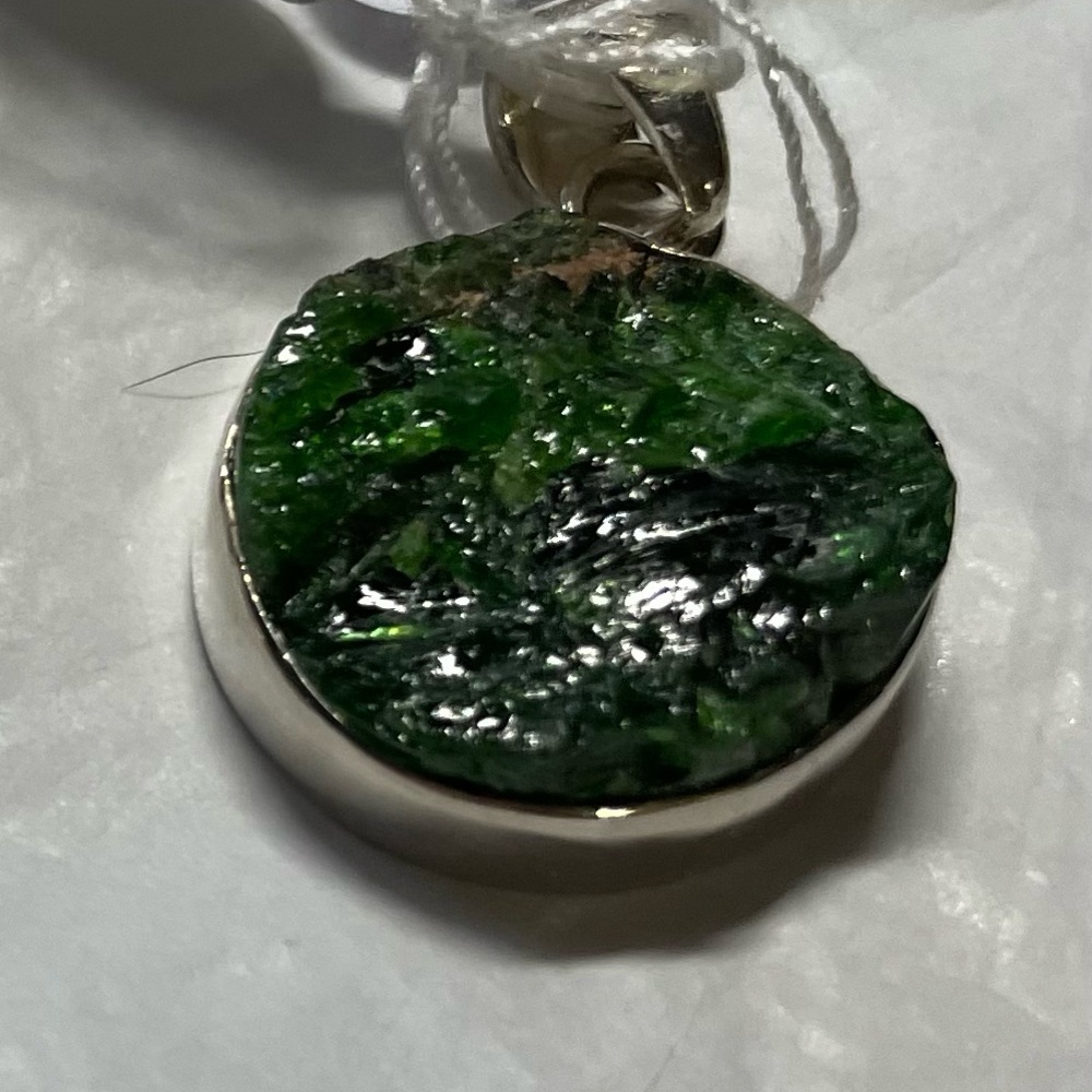 Raw chrome diopside pendant